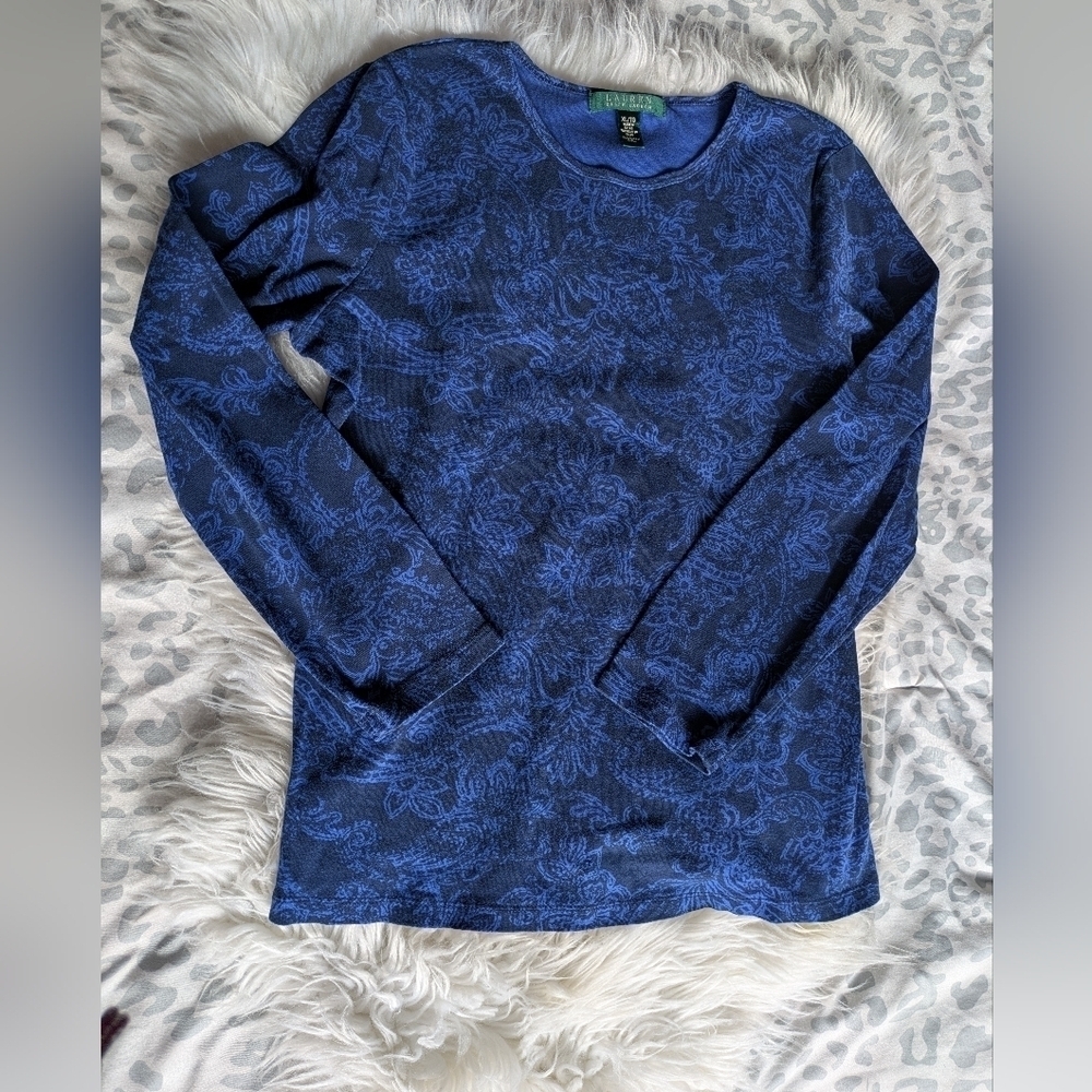 Ralph Lauren Blue and Black Floral Tee